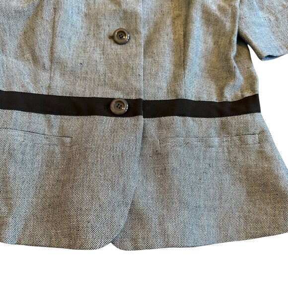 MaxMara Short Sleeve Grey Blazer Jacket Top Belt Linen Cotton Size 6 Womens NWOT - Picture 4 of 13